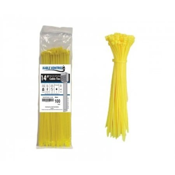 Kable Kontrol Zip Ties - 14in Long - 100 Pc Pk - Fluorescent Yellow - Nylon - 50 Lbs Tensile Strength CT514FL-YL-100